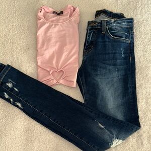 Flying monkey Blue Skinny Jeans distressed ripped size 26 with top